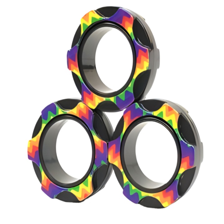 3 db mágneses Fidget gyűrű készlet, stresszoldó, többszínű, 1,3x3,3 cm, műanyag, 14+
