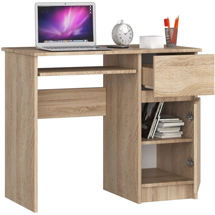 GLOBALST GST-90 Бюро за компютър, 1 чекмедже, 3 рафта, бежово, 90x50x77см