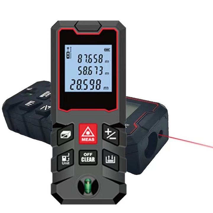 Telemetru laser 60 m, distantier laser, precizie 1 mm, rezistent la apa si praf, masurare rapida, bule orizontale, negru/rosu, gama 10-100 m
