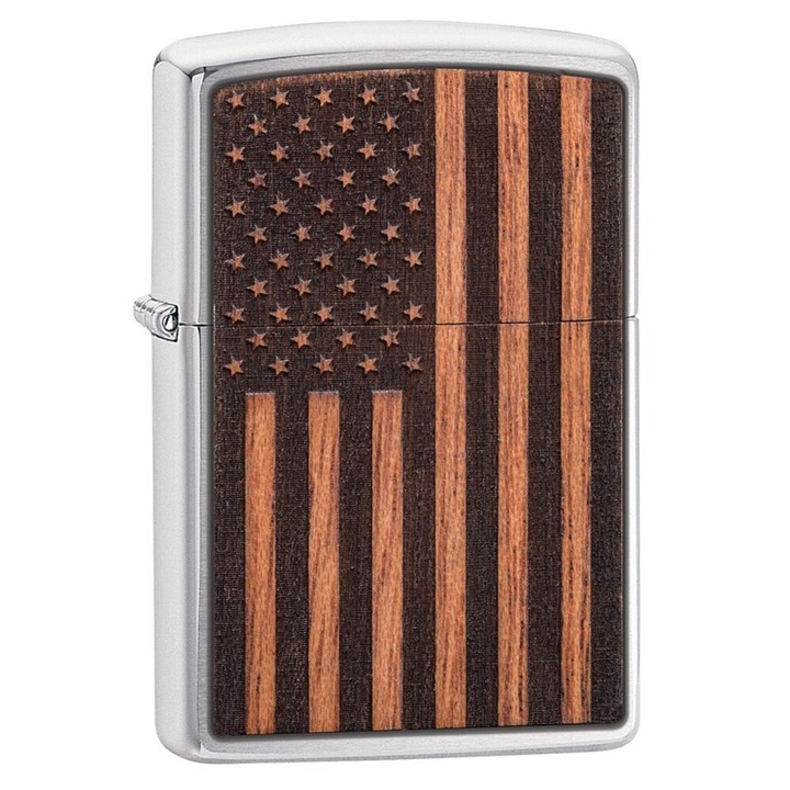 Bricheta Zippo 29966 Woodchuck USA, Mahogany Emblem-American Flag
