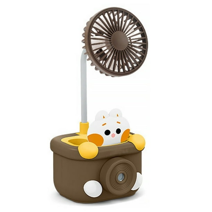 Asztali ventilátor, ceruzatartó hegyezővel, Vicces figurával, USB töltés, ABS, barna