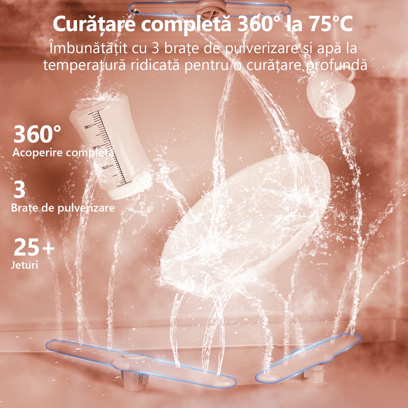 Mini masina de spalat vase, Pentru 5-6 persoane, Sistem dedurizare apa, Pornire programabila,175 kWh/an, Spalare rapida in 28 min, Perfecta pentru camping