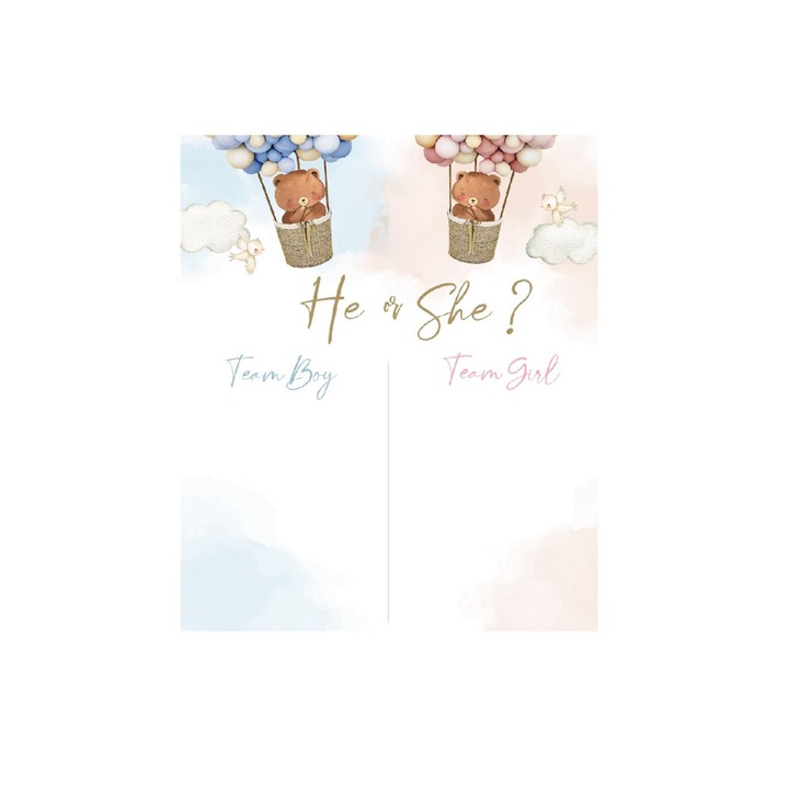 Panou de vot petrecere 23.5x30 cm, 48 stickere Team Boy si Team Girl