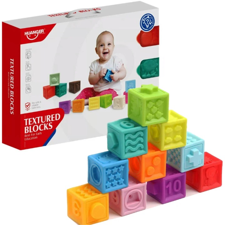 Set 12 Cuburi bebelusi, GHEMOTOC®, jucarii moi si senzoriale Huanger