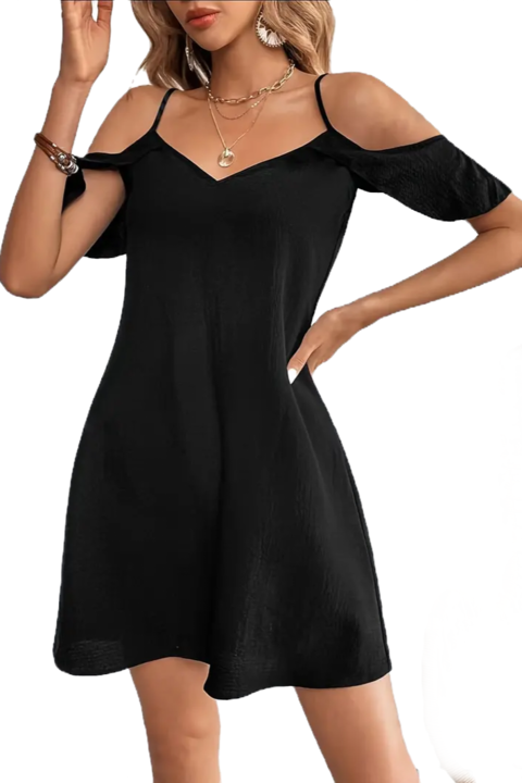 Лека лятна рокля с волани на раменете, Черен