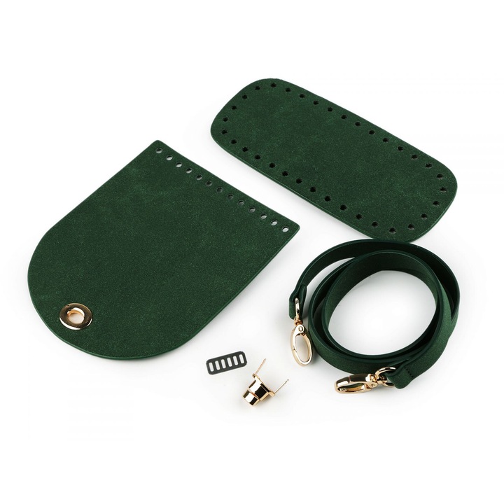 Комплект за изработка на чанта от екологична кожа - тъмнозелена - златиста