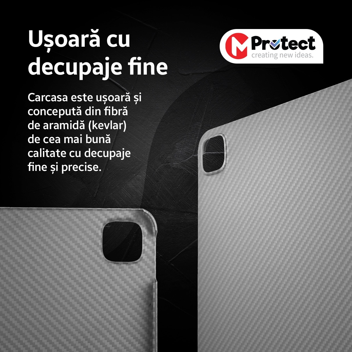 Husa de protectie Kevlar MProtect® Premium din fibra de aramida pentru Apple iPad Pro 11" (2024), Antisoc, Protectie camera, Ultra Safe, Carbon