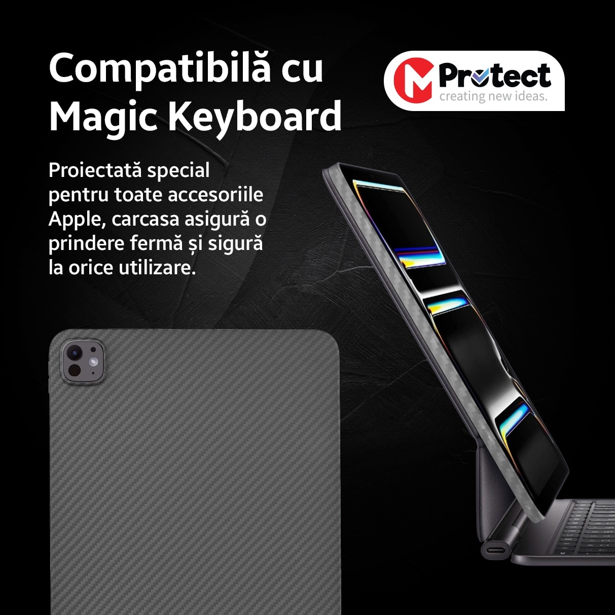 Husa de protectie Kevlar MProtect® Premium din fibra de aramida pentru Apple iPad Pro 11" (2024), Antisoc, Protectie camera, Ultra Safe, Carbon