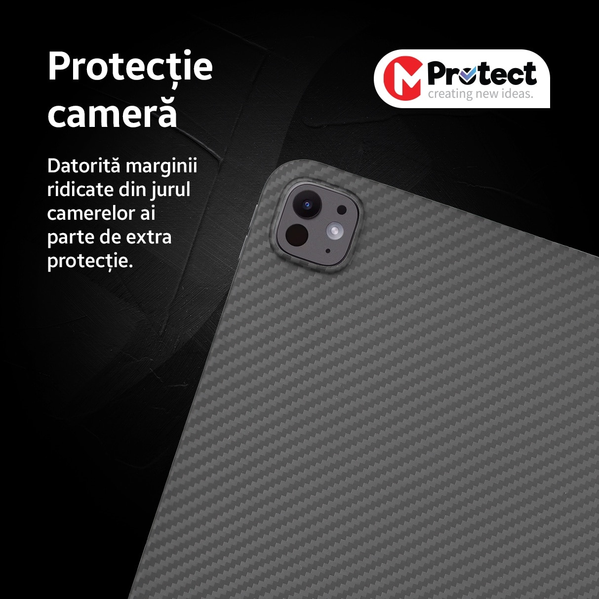 Husa de protectie Kevlar MProtect® Premium din fibra de aramida pentru Apple iPad Pro 11" (2024), Antisoc, Protectie camera, Ultra Safe, Carbon