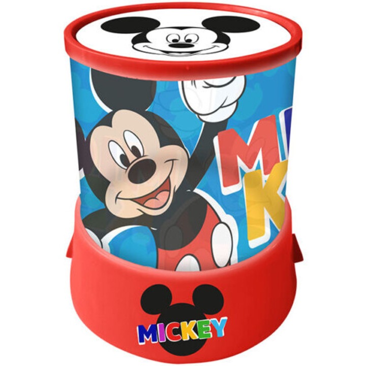 Veioza cu proiectie Mickey Mouse, 10x16 cm Rosu