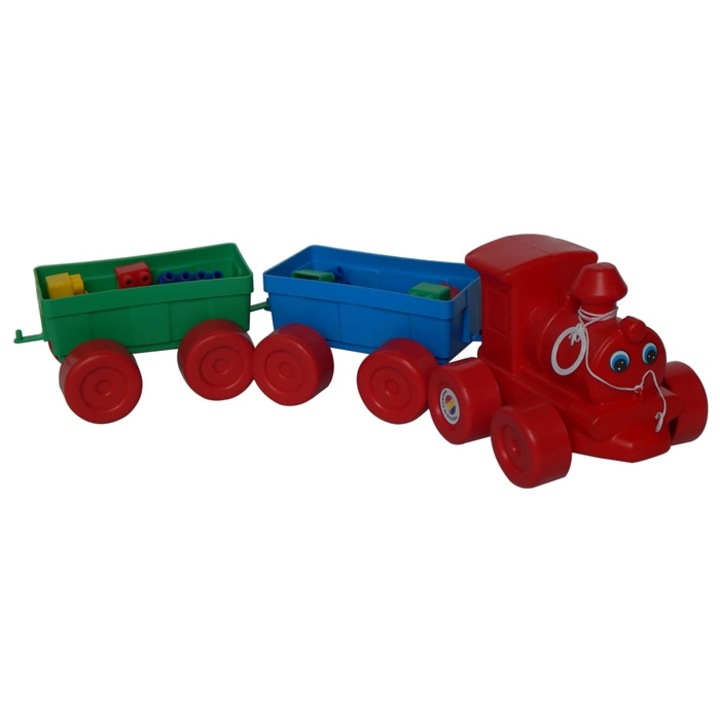 Jucarie de tras, pentru copii, tren cu cuburi constructie, din plastic, 60 x 10 x 10 cm