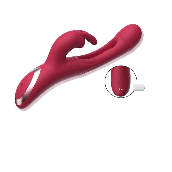 Vibrátor, G-pont és klitorisz stimuláció, szilikon, újratölthető, piros