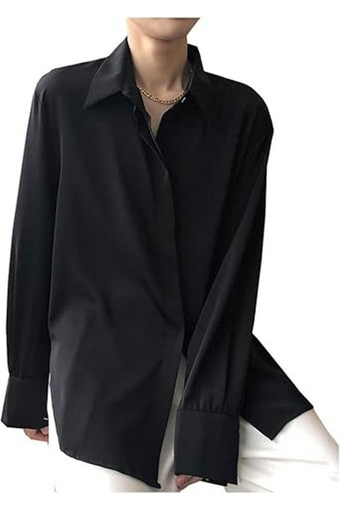 Camasa neagra subtire cu maneca lunga pentru dama, Beluring, Negru