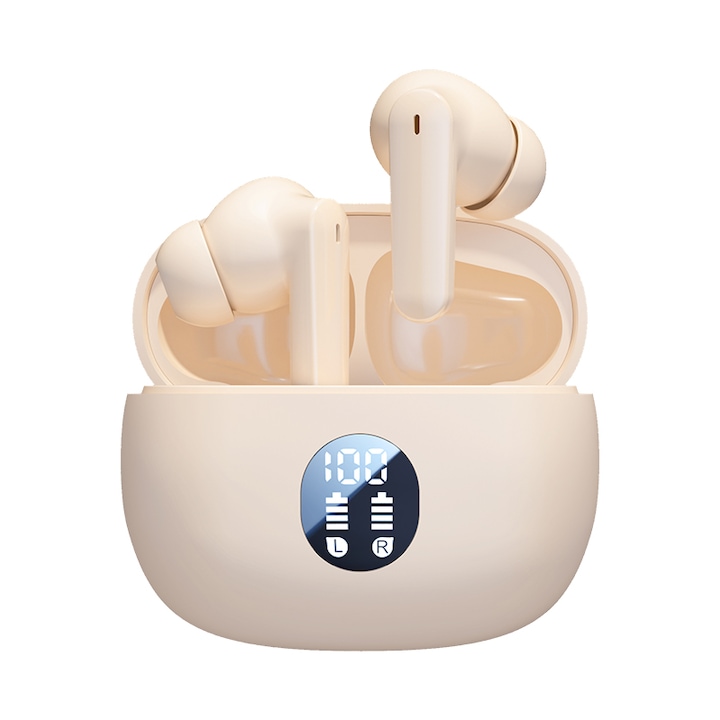 Безжични слушалки, Bluetooth 5.4, Бежови, In ear, 24h автономност