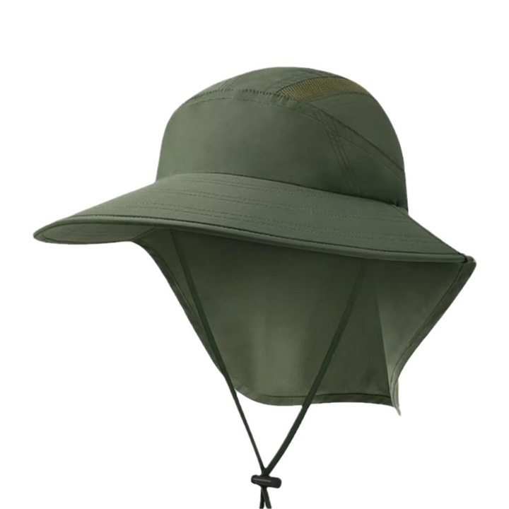 Palarie de soare Respirabila si Racoroasa, pentru Camping si Drumetie in Natura, Unisex, Protectie UV, Pristyle®, marime unica, cu prelungire, Verde Moss