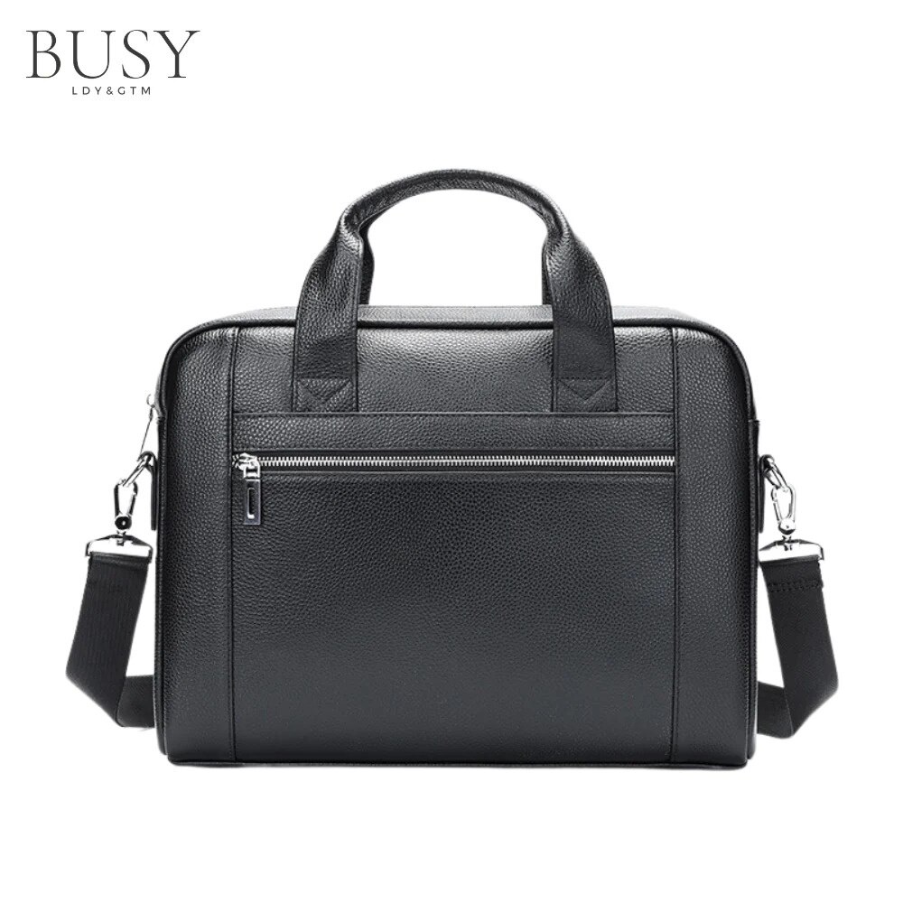 Geanta laptop 14 inch din piele naturala, BUSY LDY&GTM® Baron, de umar, de mana, negru