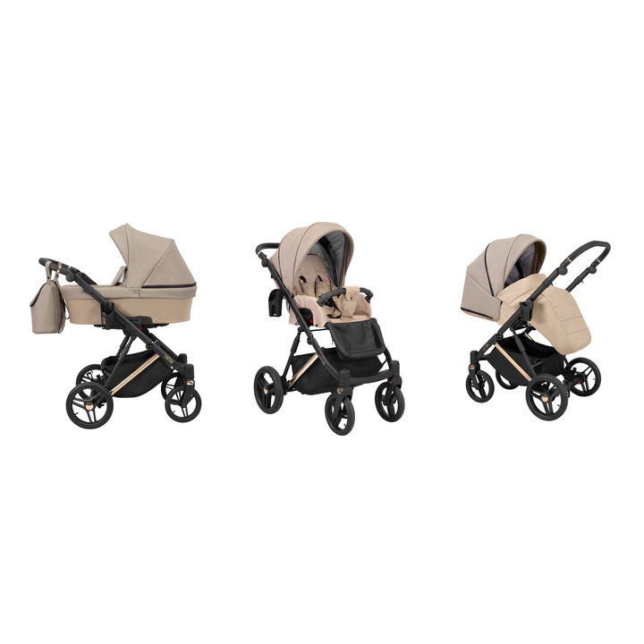 Babakocsi, 2 az 1-ben, Kunert, Lazzio, Premium, vörösréz váz, táskával és tartozékokkal, Cappuccino