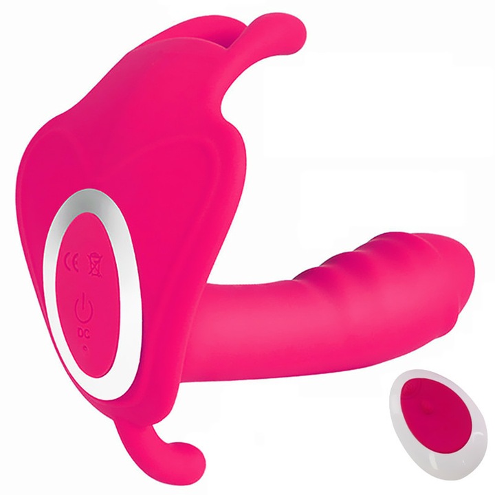 Vibrator fluture cu telecomanda, reincarcabil, G-spot, stimulare clitorisala,10 moduri de vibratii, distanta de telecomanda 10M, 12x3.4cm, Rosu, Bestoner