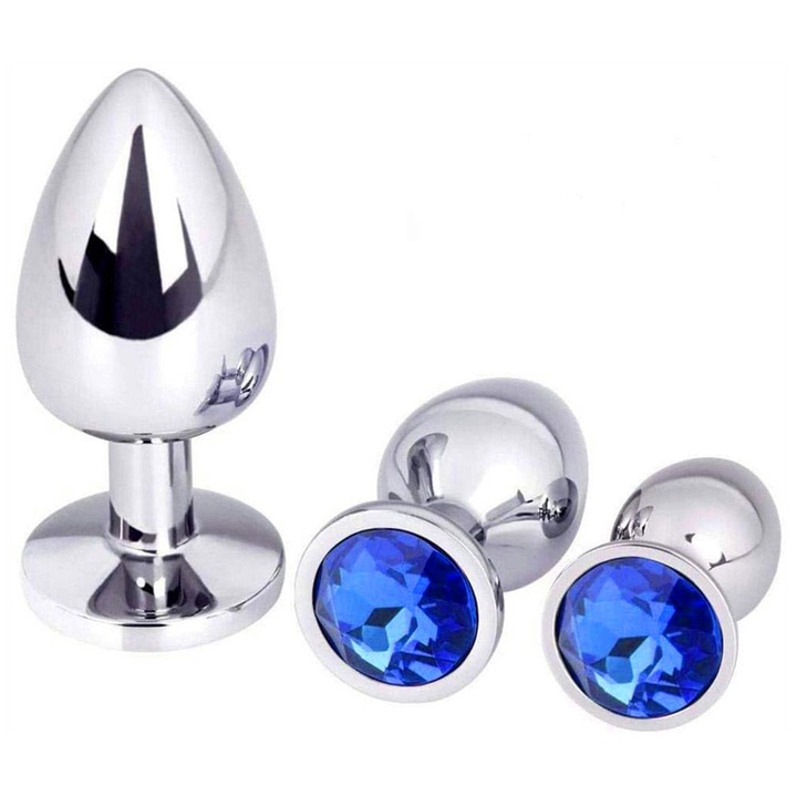 Bestoner, 3 db anális dugó készlet, fém, 7x2, 8cm, 8x3, 4cm, 9, 5x4 cm, kék