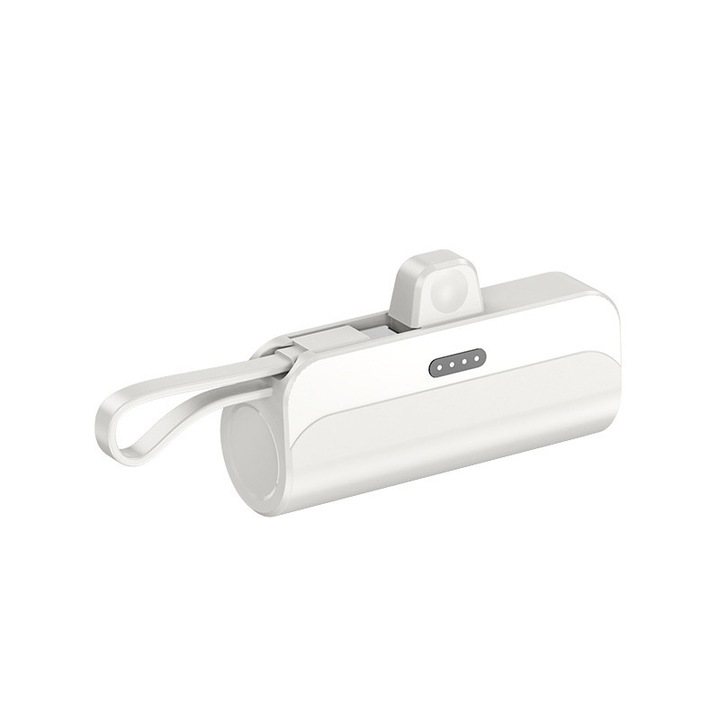 Преносимо зарядно 5000mAh, бързо зареждане 10W, мини, бяло, съвместимо с iPhone/Samsung/Huawei