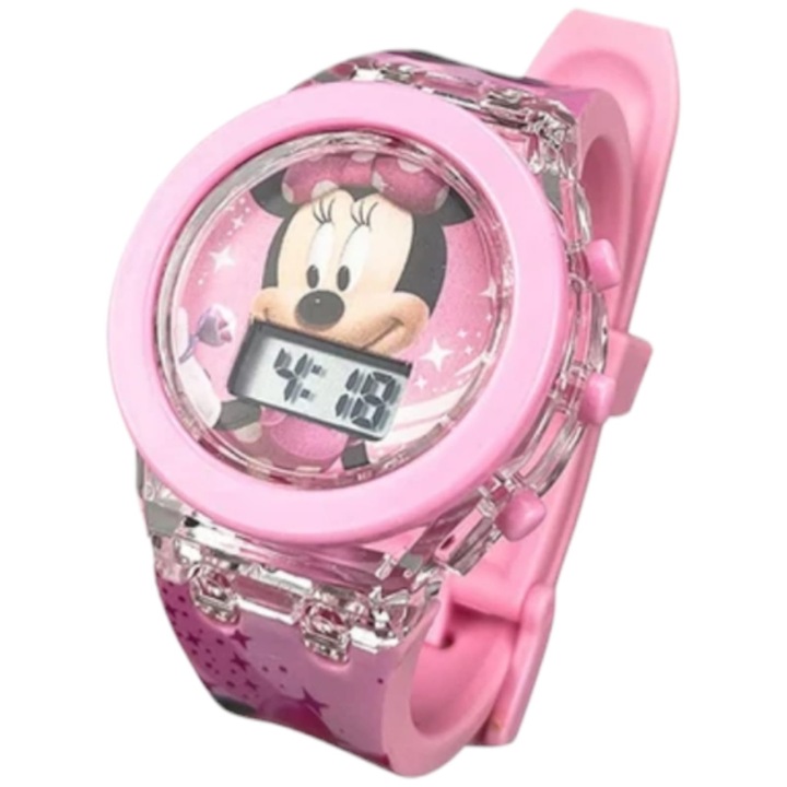 Детски дигитален часовник с led светлина и дизайн на Мини Дисни