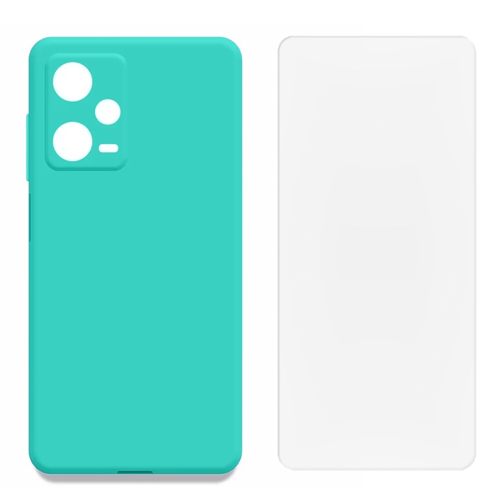 Set Protectie compatibil cu Xiaomi Redmi Note 12 Pro 5G, Husa de Silicon cu Microfibra FONIX BloomShield si Folie de Silicon Regenerabila, Ultra-rezistent, Protectie Camera, Margini Ridicate, Ultra-Subtire, Turcoaz