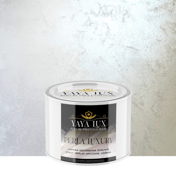 Vopsea decorativa de Lux, Perla Luxury cu Fulgi Perlati, Alb Perlat, 0, 5 Litri