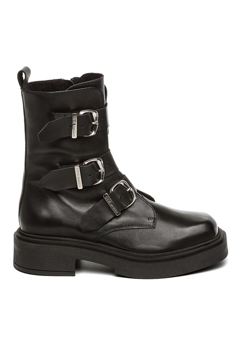 Steve Madden, Ghete de piele cu catarama si varf patrat Clipper, Negru