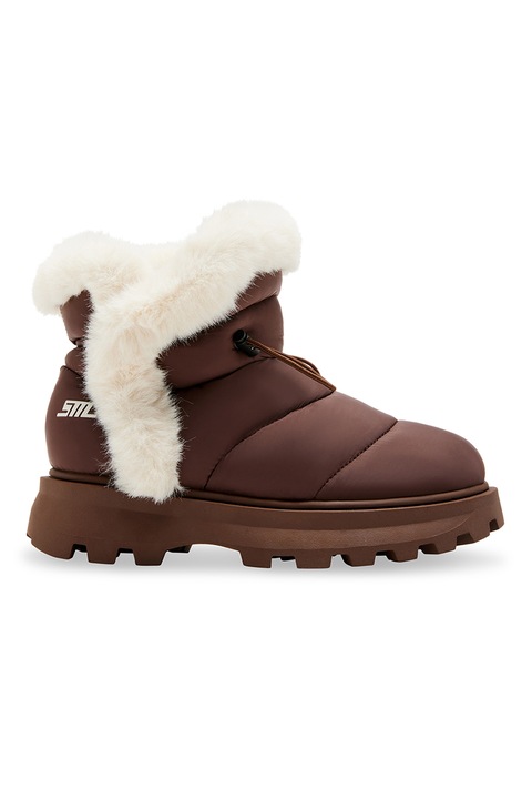 Steve Madden, Ghete slip-on cu garnituri din blana sintetica Frostee, Maro cognac/Alb fildes