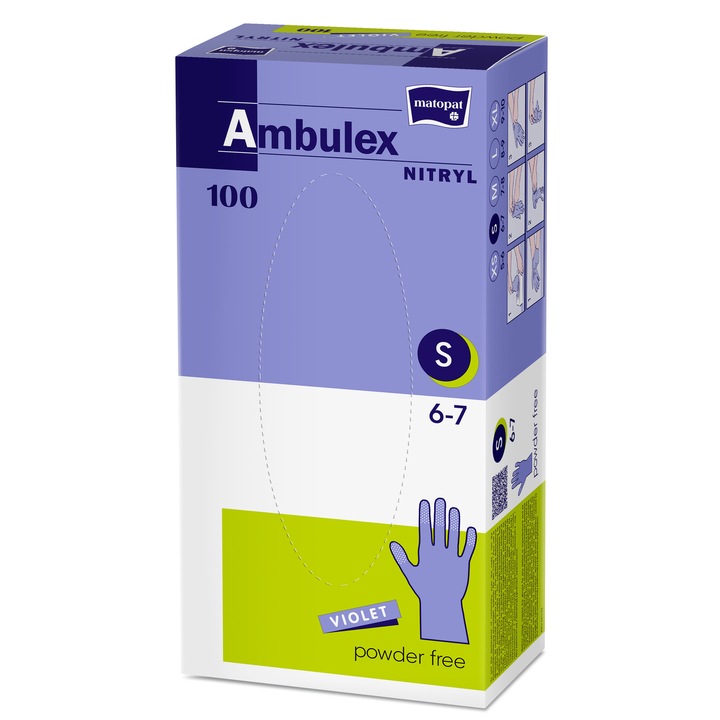Pormentes nitril vizsgálókesztyű, Ambulex Small Violet, S méret, Lila szín, 100 db.