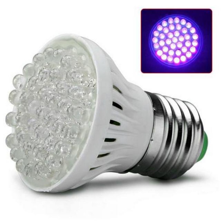 Bec clasic UV Black Light, 38LED, eficienta energetica Clasa A, 2W, negru, soclu E27