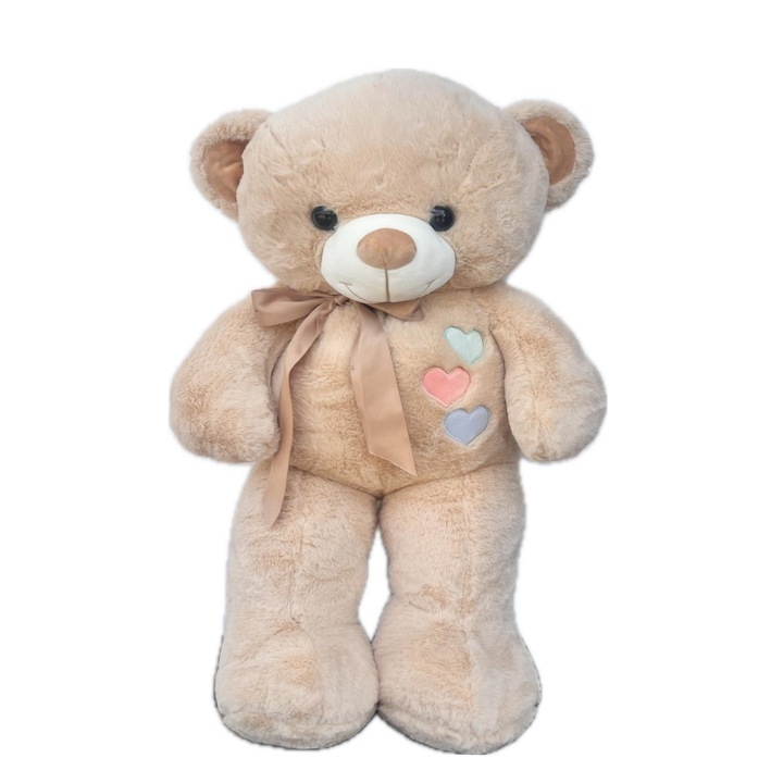 Jucarie plus, Urs cu inimoare multicolore, 150 cm, Bej