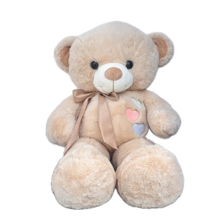 Jucarie plus, Urs cu inimoare multicolore, 100 cm, Bej