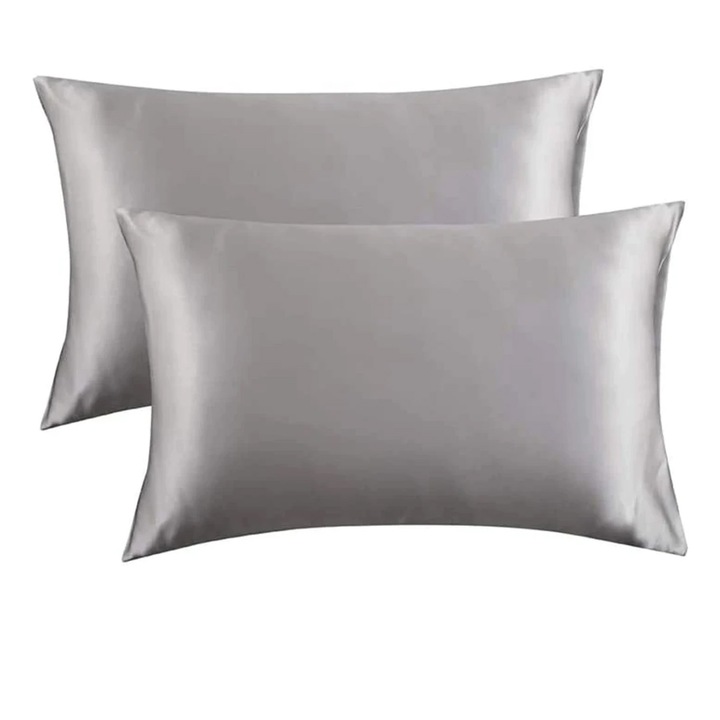 Комплект калъфки за възглавници от полиестерен сатен, AMRINUGL, 2 части, сиви, 50x100 см, фермерски стил