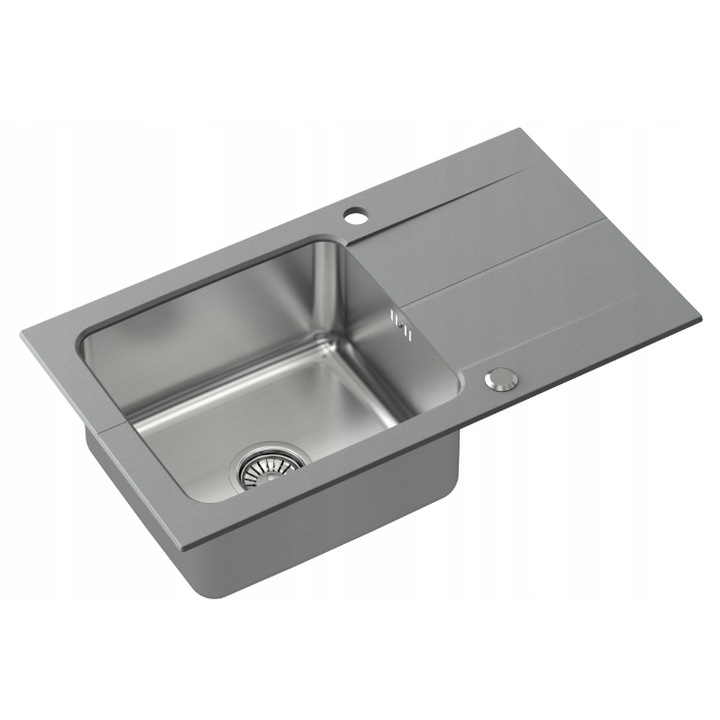 Chiuveta de bucatarie Quadron Edward 111 cu un singur vas, granit gri, 78x44