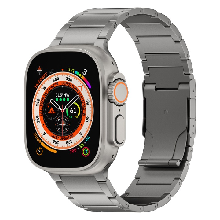 Титаниева каишка за Apple Watch ULTRA и ULTRA 2 (49 мм), титаниева каишка за часовник от клас 2 с двойна закопчалка и сгъваема катарама, повърхност с DLC покритие, регулируема, LUVLU™