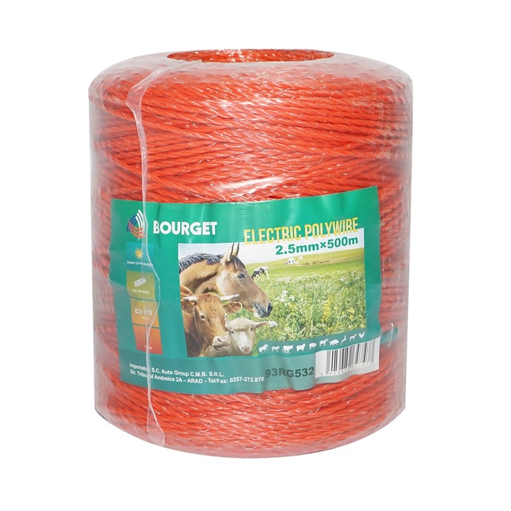 Rola fir portocalie fi 2.5mm 3x0.15mm SS, 500m gard electric, rezistenta 15 Ohm Bourget