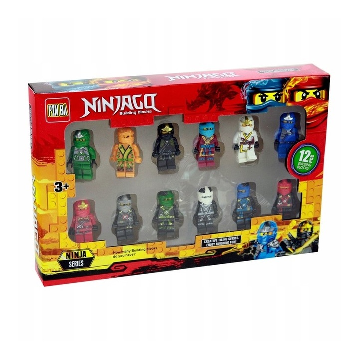Játékfigura készlet, Ninjago, Műanyag, 12 db, Többszínű, AYDE