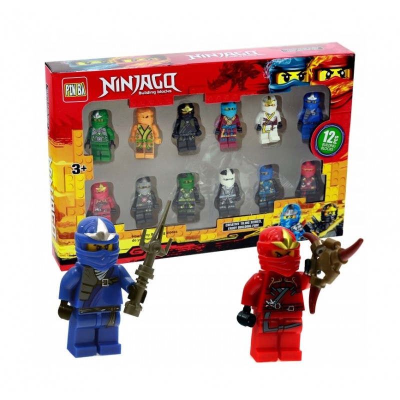 Set figurine de jucarie, Ninja PinBa, Plastic, 12 bucati