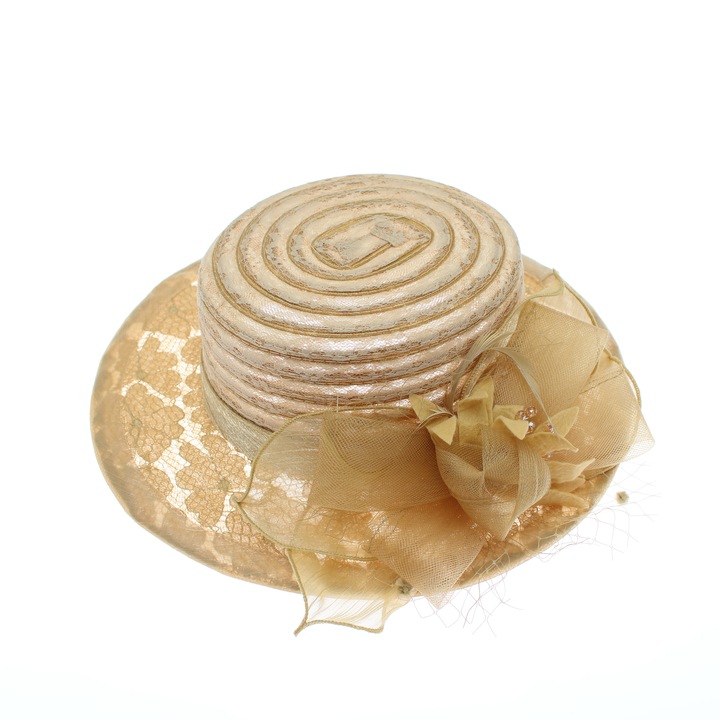 Шапка за слънце, Дамска, Boutique, от текстил, с панделка и цвете, Кафява - PAL1571