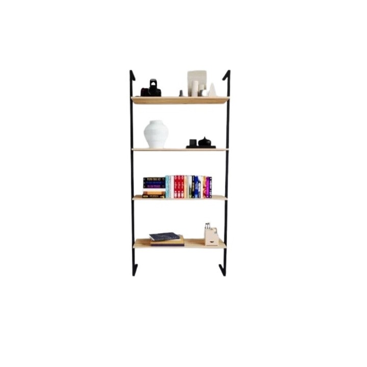 Biblioteaca in stil industrial, Serena, 70x150x22 cm, negru/natur