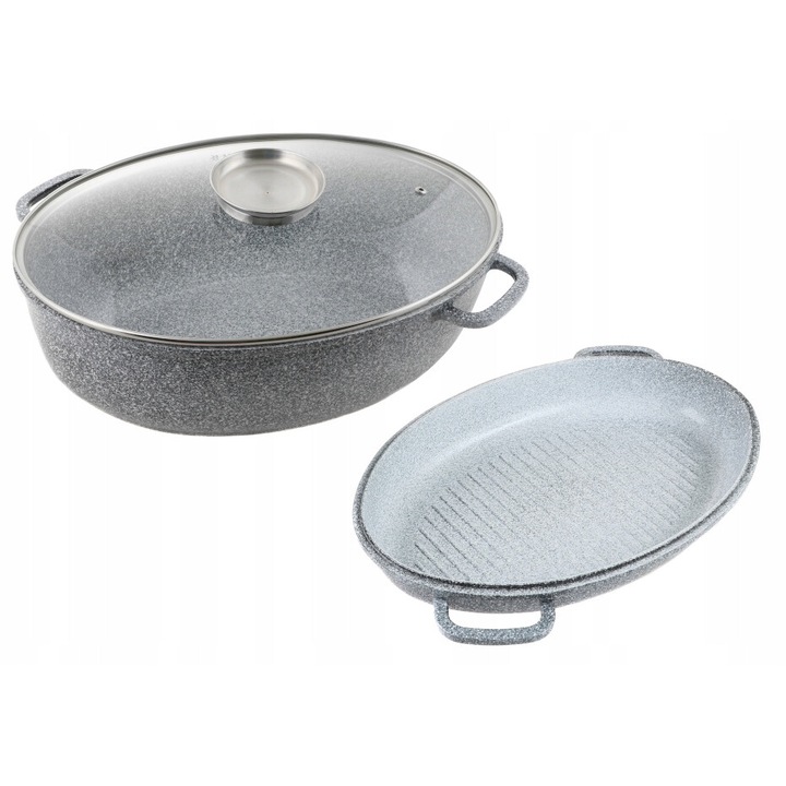 Set 2 tavi copt ZILNER, cu capac-gratar, marmura antiaderenta, 8L, 38x25cm