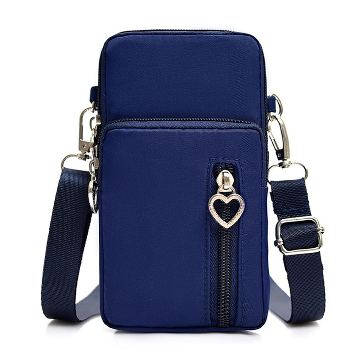 Jormftte telefontartó crossbody táska, fekete, 19x10x6cm méretű, nylon anyag