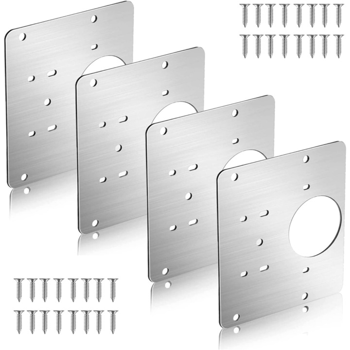 Placa repara balama, inox, set 4 bucati, 32 suruburi