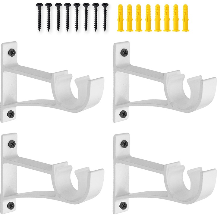 Set 4 Suporturi pentru Bara de Perdea, Aliaj de Aluminiu, Negru/Alb, 1.2cm/2.5cm