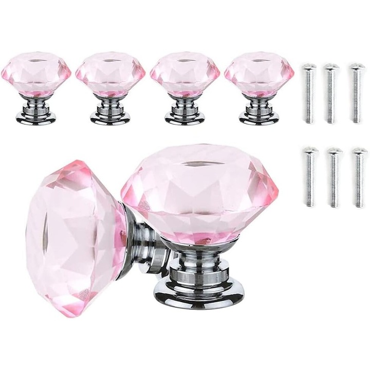 Set manere mobilier, cristal roz, 30mm