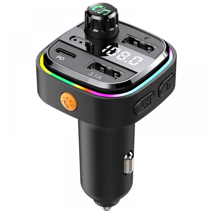 Bluetooth FM adó autóba, TNEAYWHE, gyorstöltés, 3 port, beépített mikrofon, 1 DIN