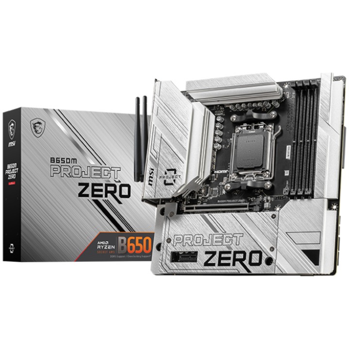 Дънна платка MSI B650M PROJECT ZERO, Socket AM5, DDR5, Wi-Fi, BT, Micro ATX