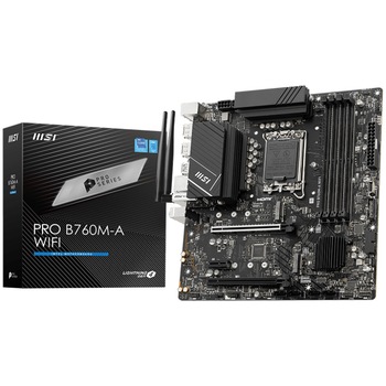 Placa de baza MSI PRO B760M-A WIFI, Socket LGA1700, DDR5, Wi-Fi, BT, Micro ATX
