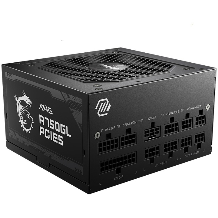 Tápegység MSI MAG A750GL PCIE5, 80 Plus Gold, 750 W, PCIe 5.0, Full Modular, Fekete